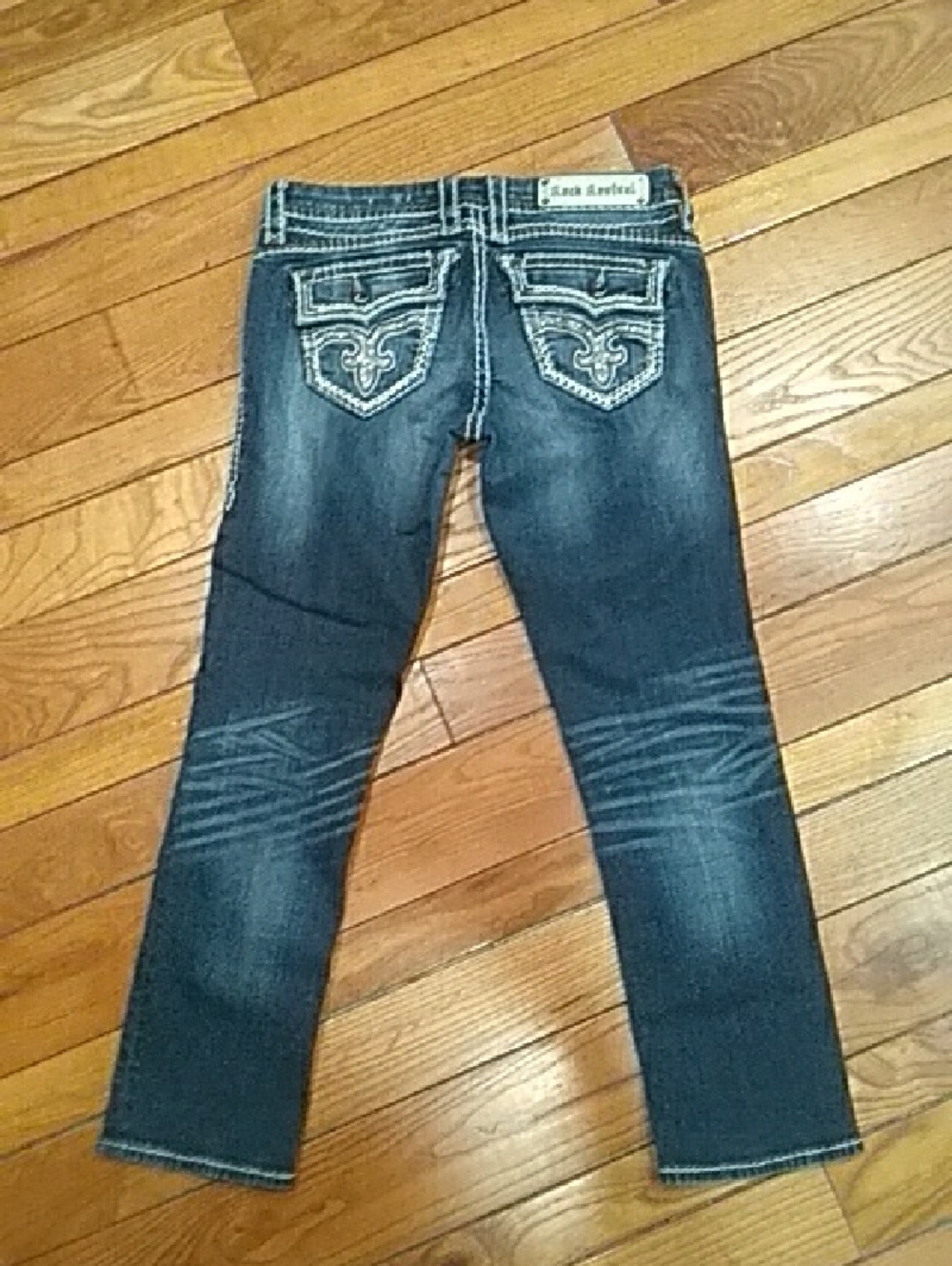 Rock Revival Dark Blue Straight Leg Capris with Embroidered Pockets